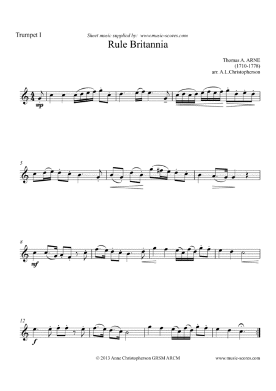Rule Britannia - 4 Trumpets - concert Bb Trumpet Solo scores gallery preview page 3