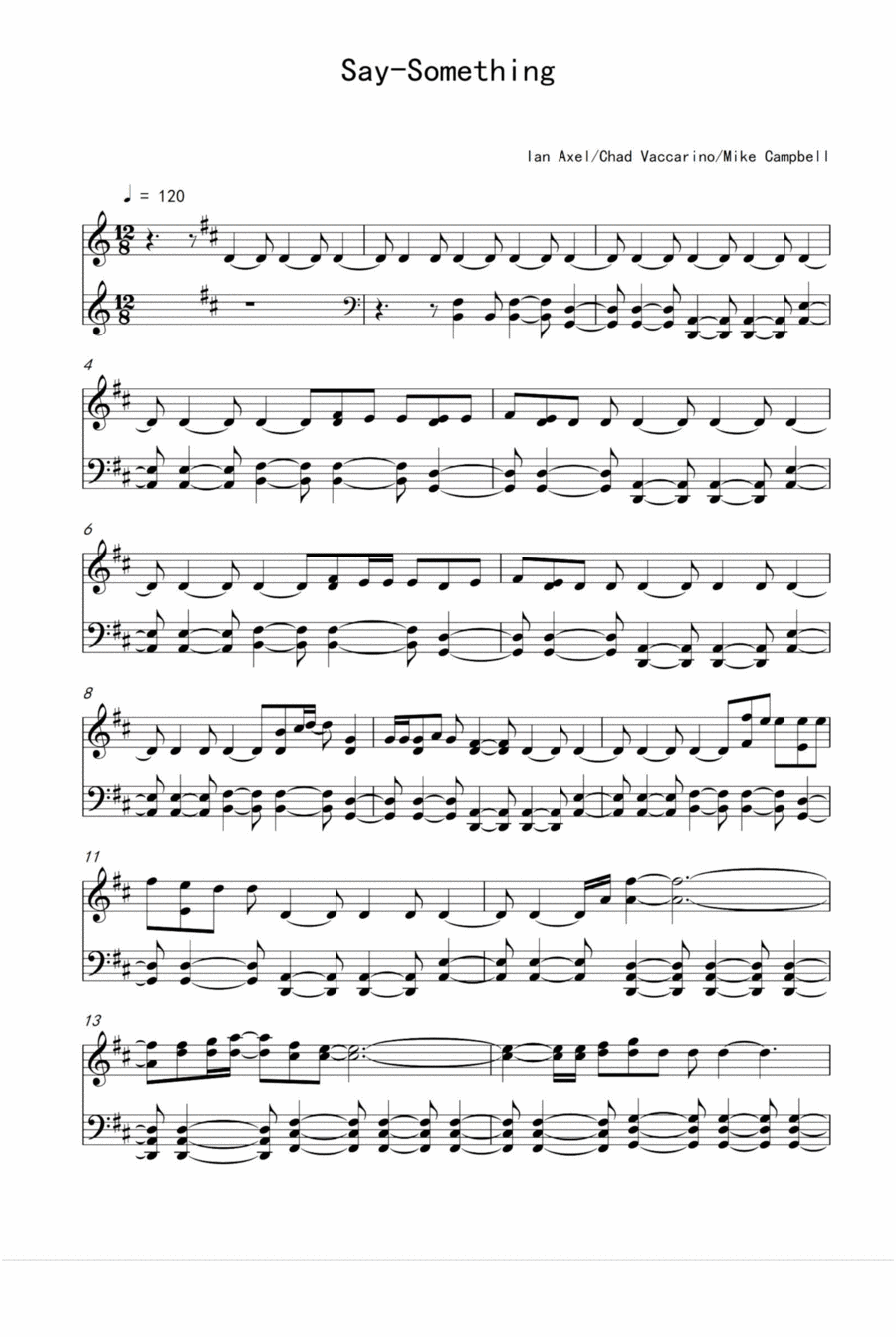 Say Something Piano Solo scores gallery preview page 1