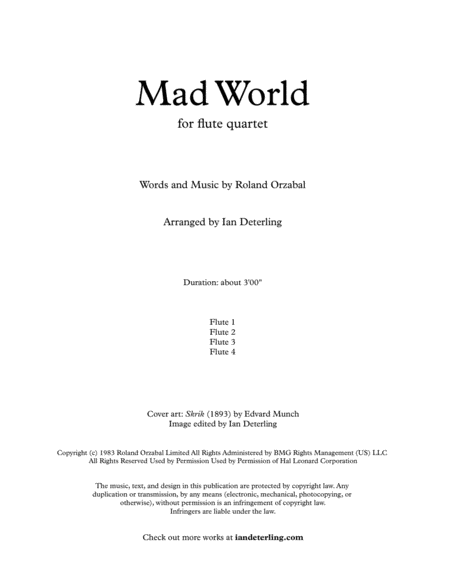 Mad World (for Flute Quartet - Four C Flutes)