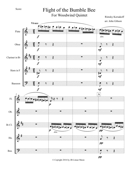 Flight of the Bumble Bee set for Woodwind Quintet image number null