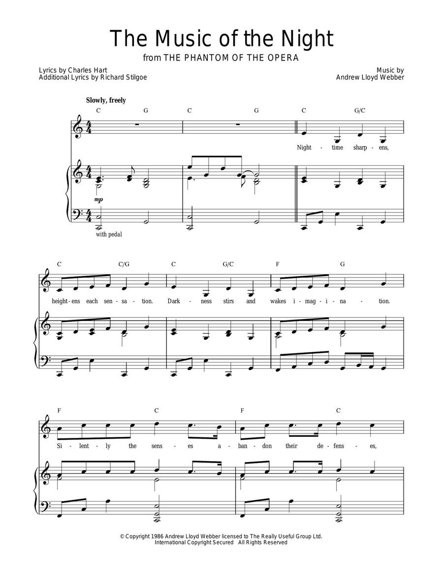 The Music Of The Night (from The Phantom Of The Opera) Piano, Vocal, Guitar scores gallery preview page 1