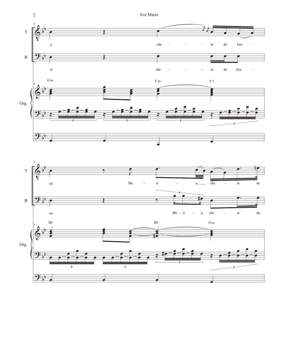 Ave Maria (Portuguese Lyrics - Duet for Tenor & Bass Solo - High Key - Organ Accompaniment) Bass Voice scores gallery preview page 3