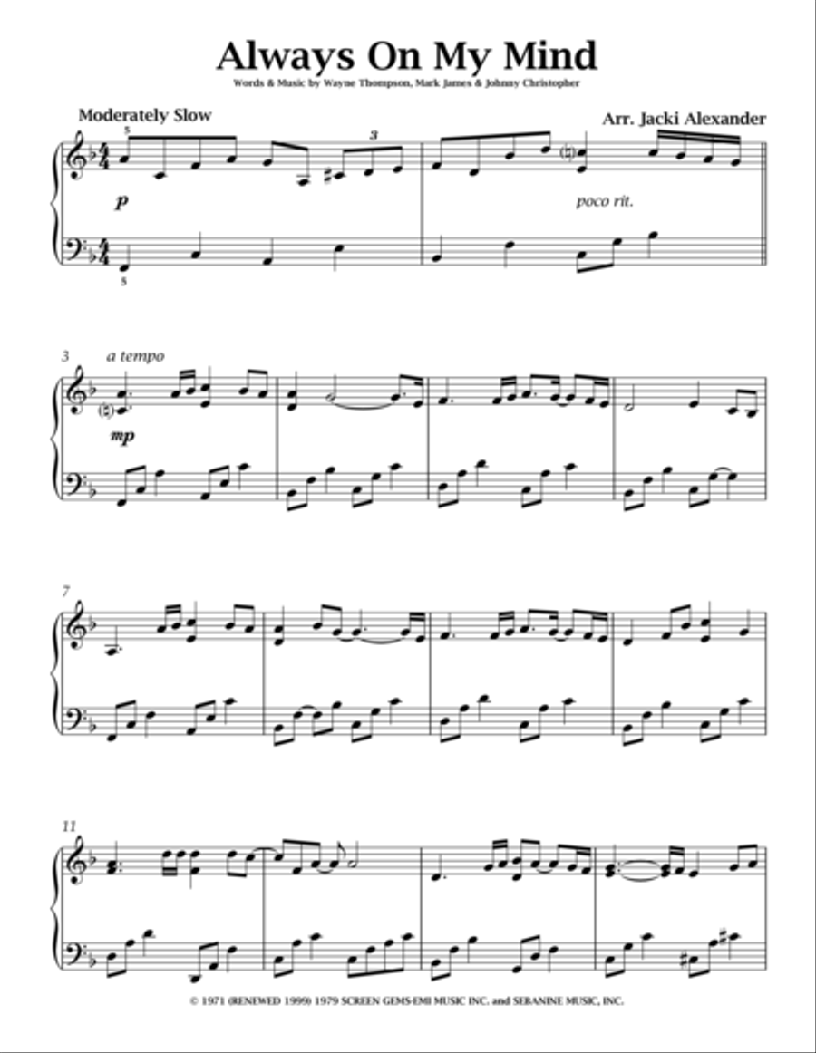 Always On My Mind Always On My Mind Piano Solo scores gallery preview page 2