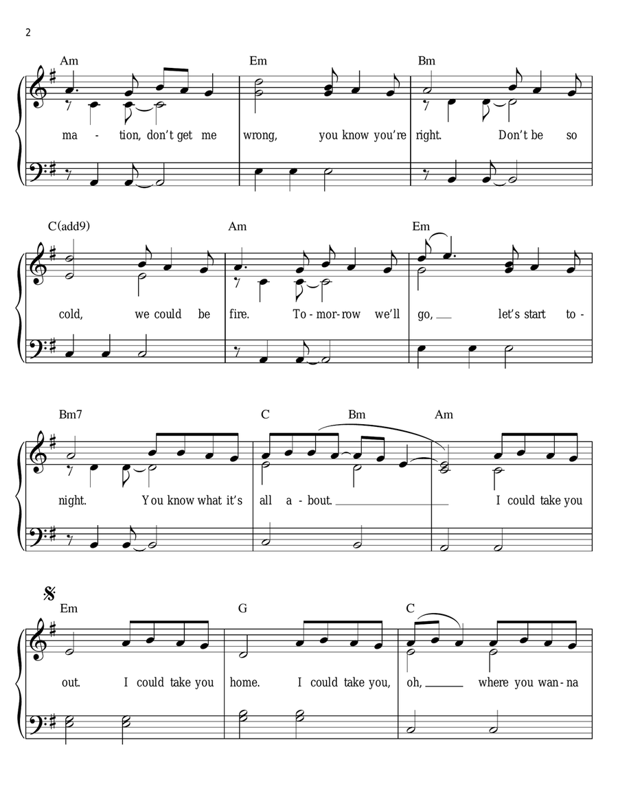 Take You Take You Easy Piano scores gallery preview page 2
