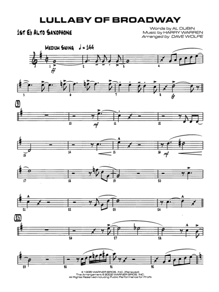 Lullaby of Broadway: E-flat Alto Saxophone
