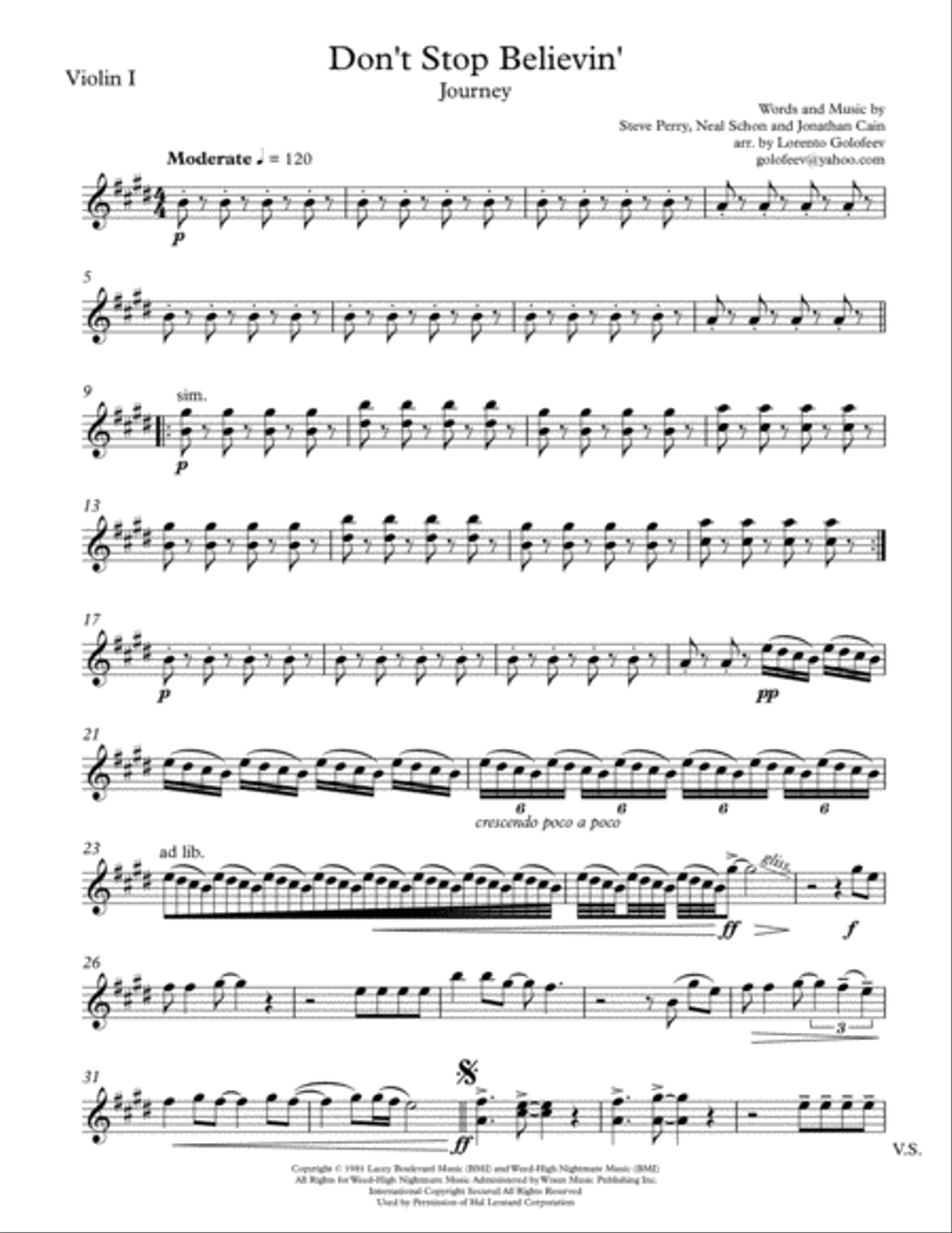 Don't Stop Believin' String Quartet scores gallery preview page 1