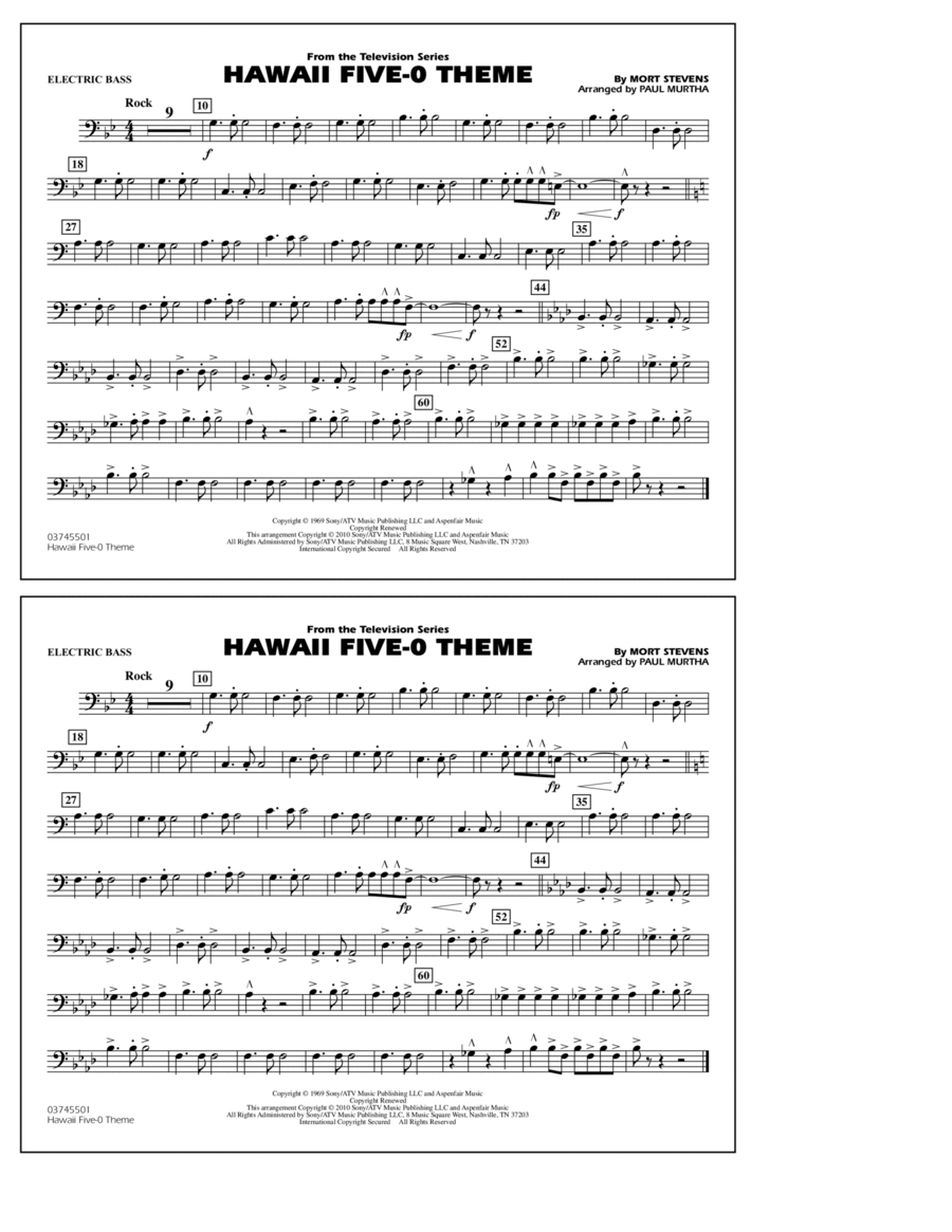 Hawaii Five-O Theme - Electric Bass Marching Band scores gallery preview page 1