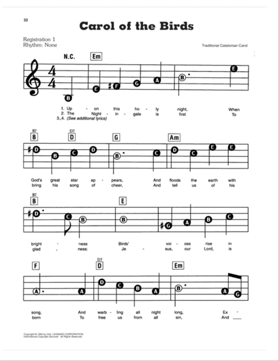 Carol Of The Birds Electronic Keyboard scores gallery preview page 1