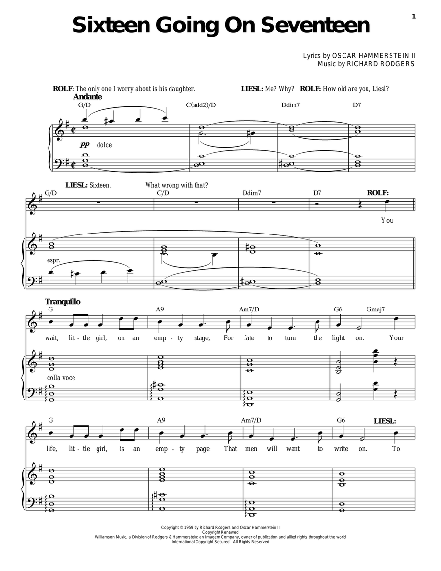 Sixteen Going On Seventeen Piano, Vocal scores gallery preview page 1