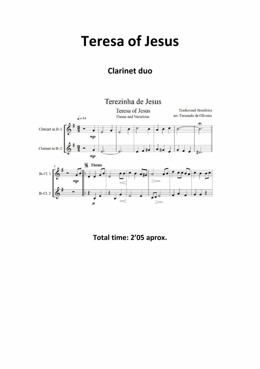 Teresa of Jesus Clarinet Duet scores gallery preview page 1