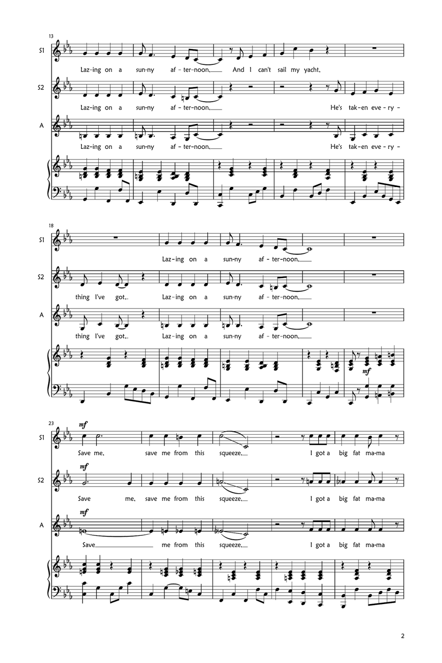 Sunny Afternoon SSA scores gallery preview page 2