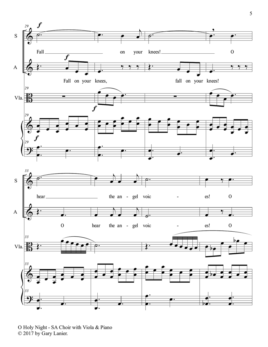 O HOLY NIGHT (SA Choir with Viola & Piano - Score & Parts included) SA scores gallery preview page 6