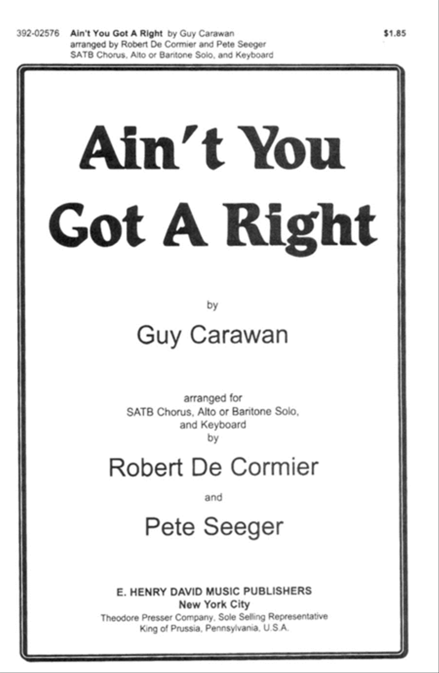 Ain't You Got A Right Ain't You Got A Right Choir scores gallery preview page 1