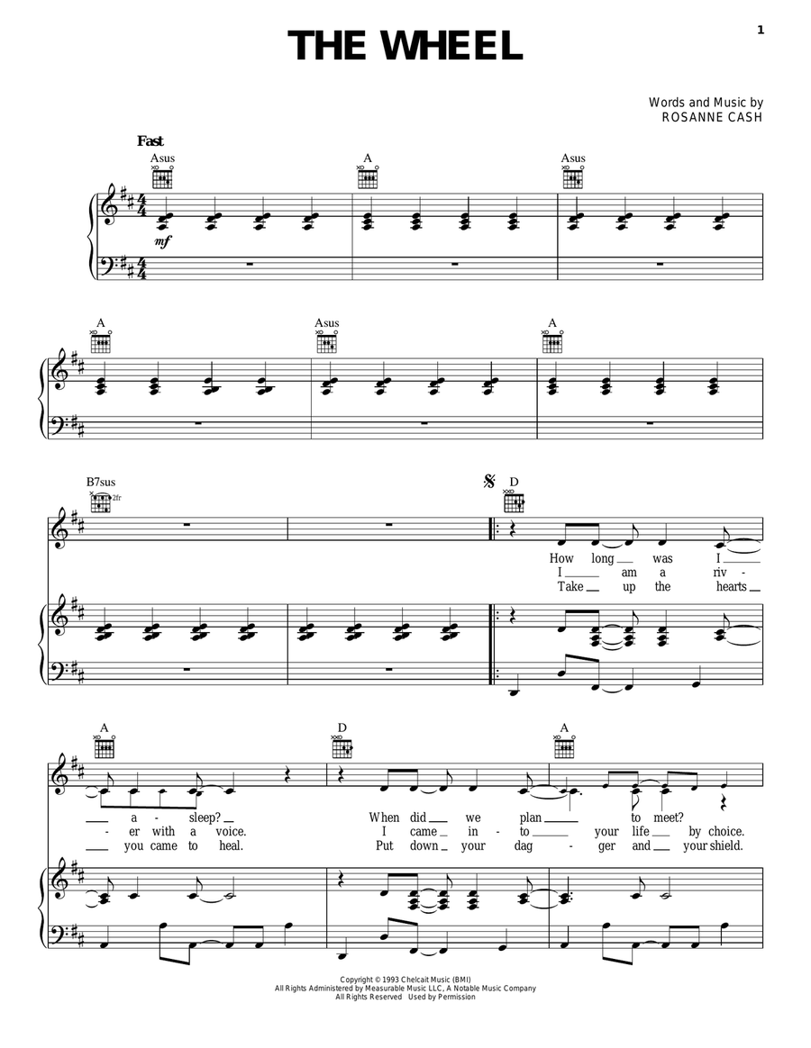 The Wheel Piano, Vocal, Guitar scores gallery preview page 1