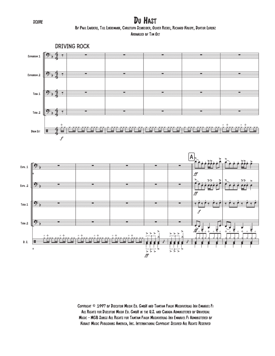 Du Hast Du Hast Brass Quartet scores gallery preview page 1