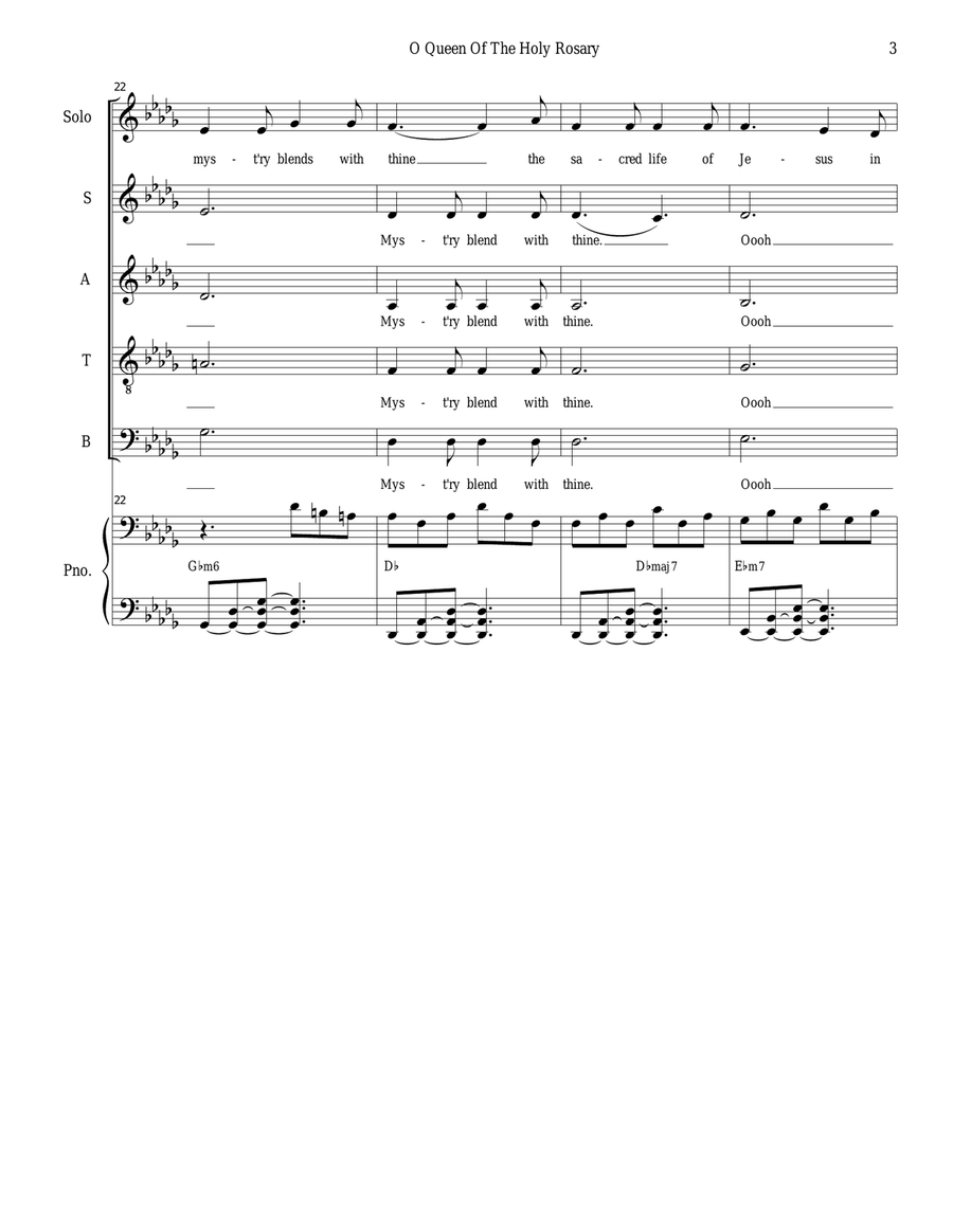 O Queen Of The Holy Rosary (Vocal solo and SATB) 4-Part scores gallery preview page 3