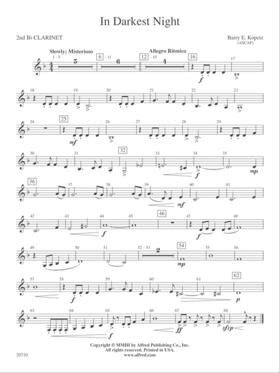 In Darkest Night: 2nd B-flat Clarinet Concert Band scores gallery preview page 1