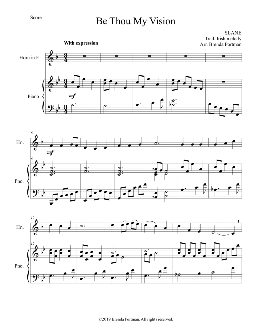 Be Thou My Vision (horn/piano), arr. Brenda Portman Horn scores gallery preview page 1