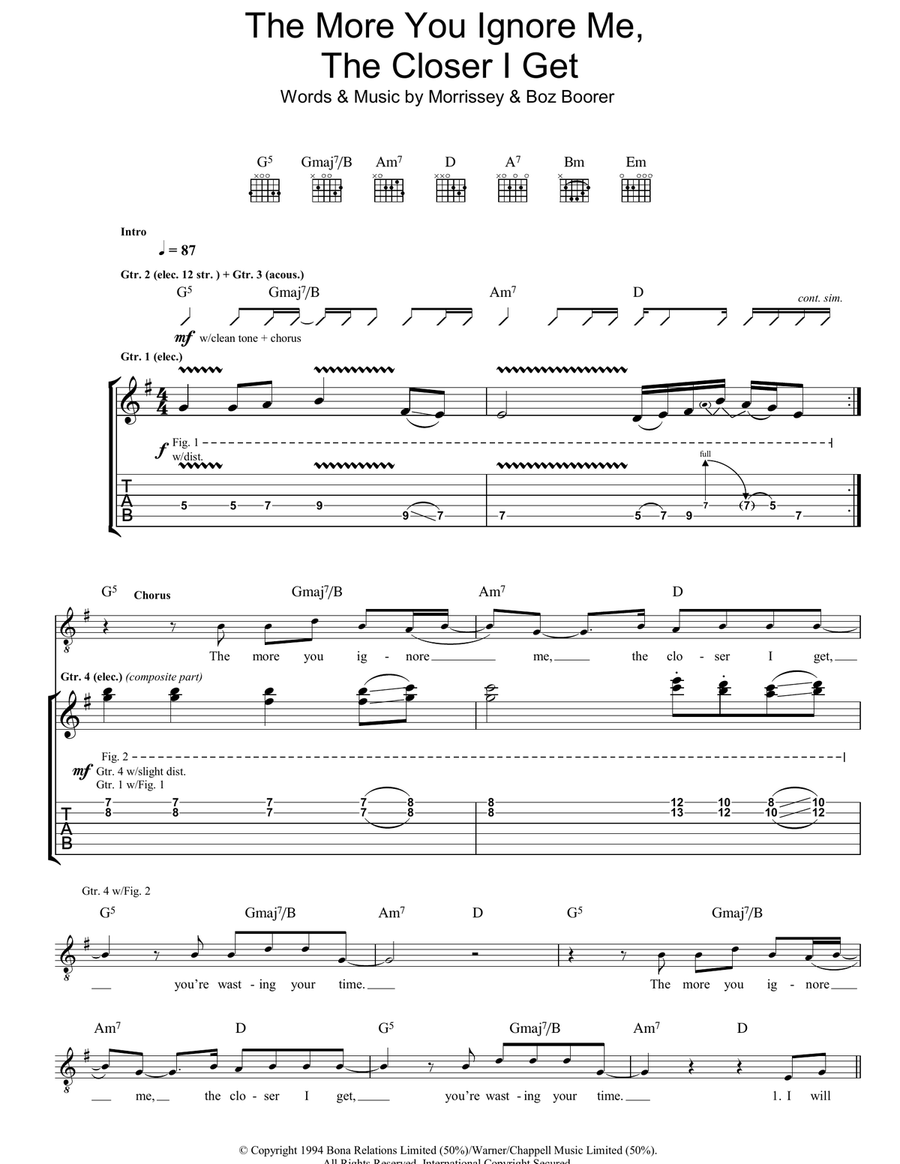 The More You Ignore Me, The Closer I Get Guitar Tablature scores gallery preview page 1