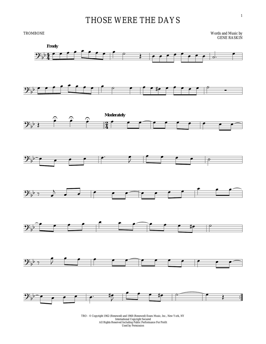 Those Were The Days Trombone Solo scores gallery preview page 1