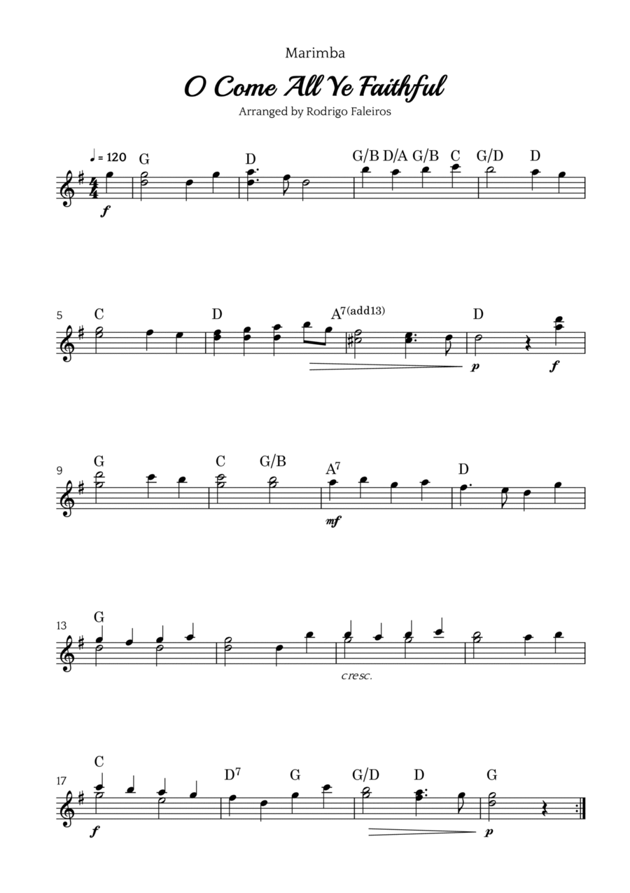 O Come All Ye Faithful (for marimba solo) Marimba scores gallery preview page 1