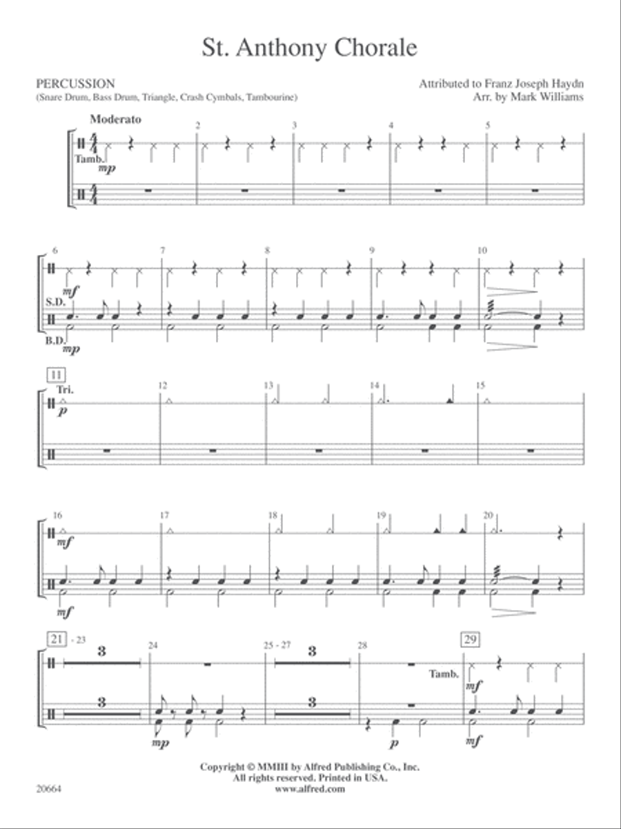 St. Anthony Chorale: 1st Percussion Concert Band scores gallery preview page 1