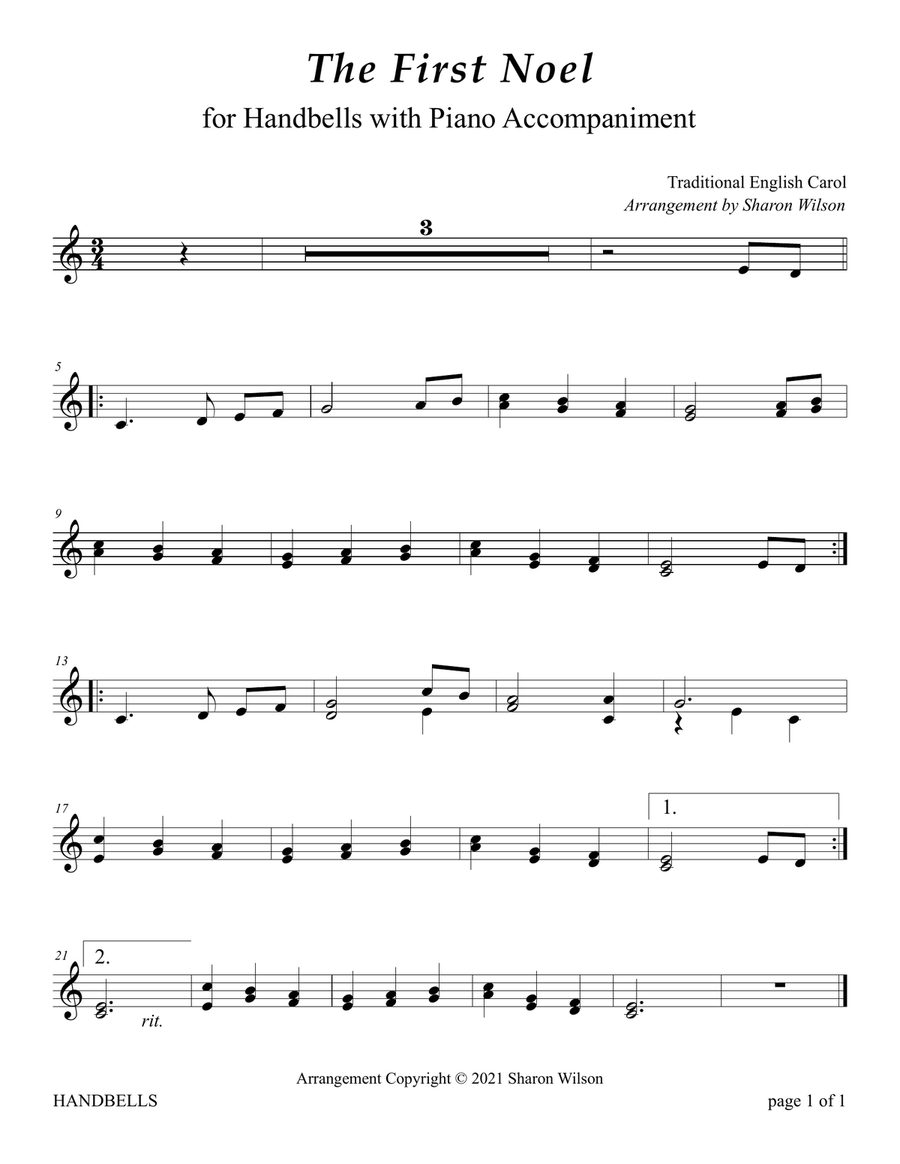 The First Noel (for One Octave Handbell Choir with Piano accompaniment) Handbell Choir scores gallery preview page 4