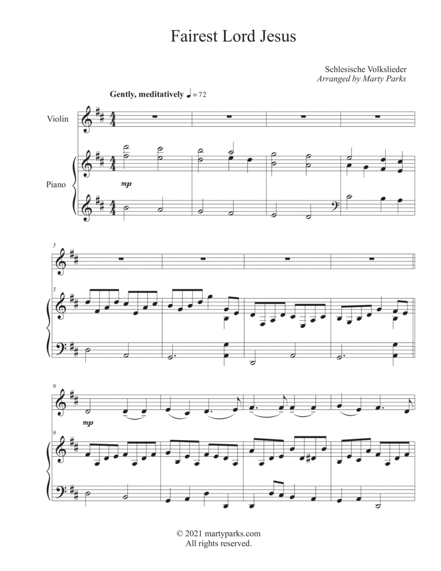 Fairest Lord Jesus (Violin-Piano) Fairest Lord Jesus (Violin-Piano) Violin Solo scores gallery preview page 1