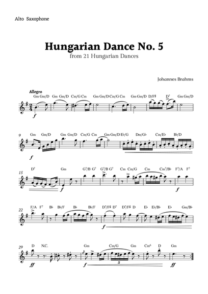 Hungarian Dance No. 5 by Brahms for Alto Sax Solo image number null