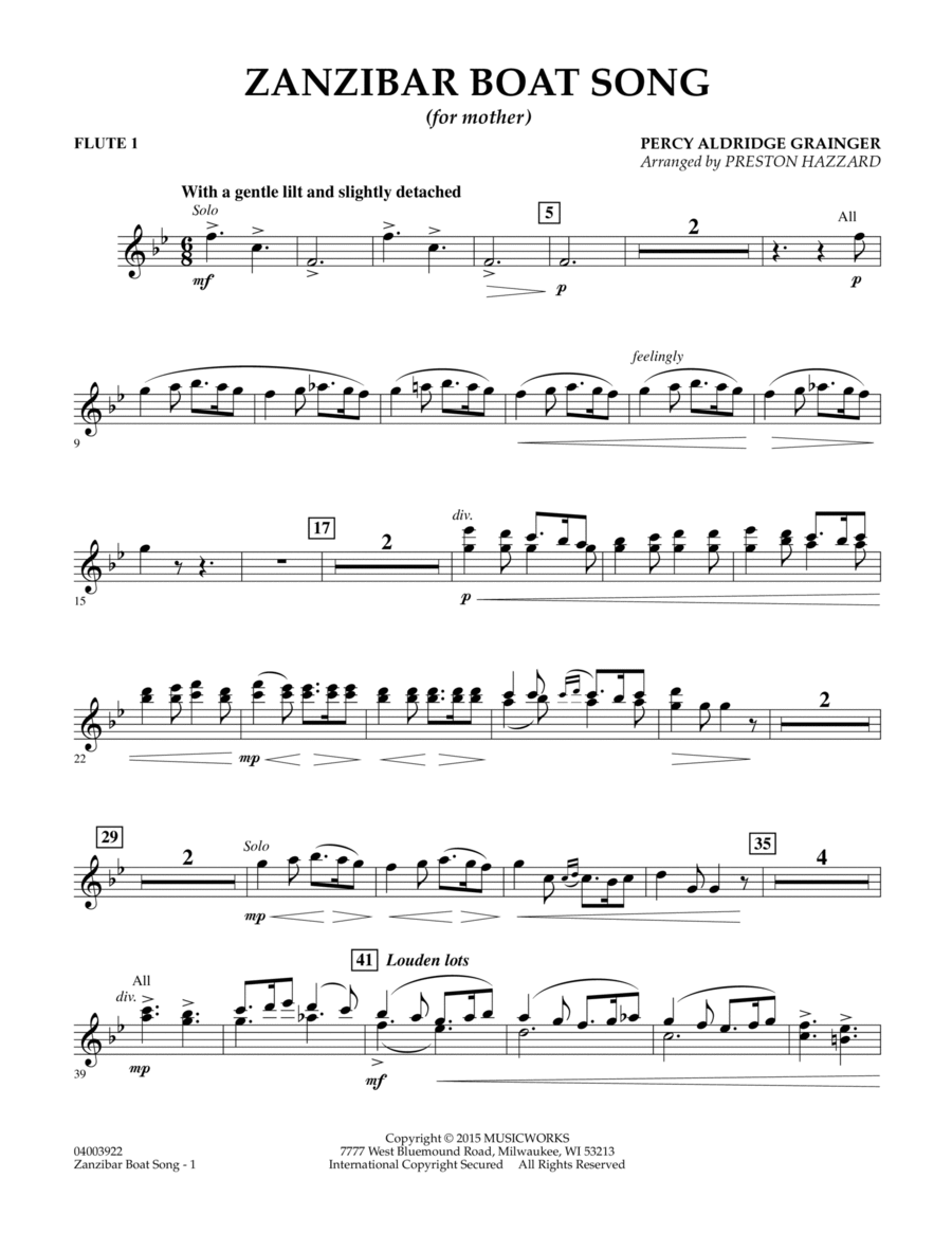 Zanzibar Boat Song - Flute 1 Flute scores gallery preview page 1
