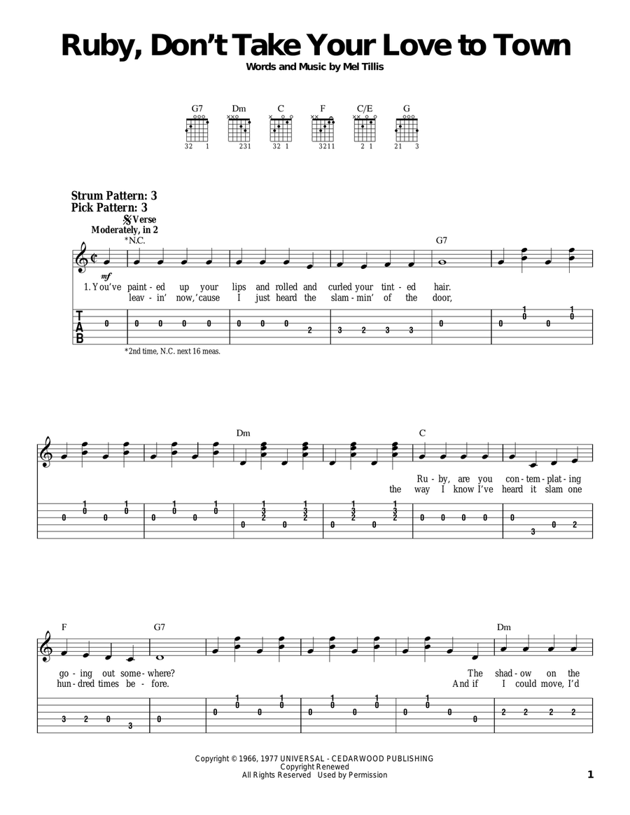 Ruby, Don't Take Your Love To Town Electric Guitar scores gallery preview page 1