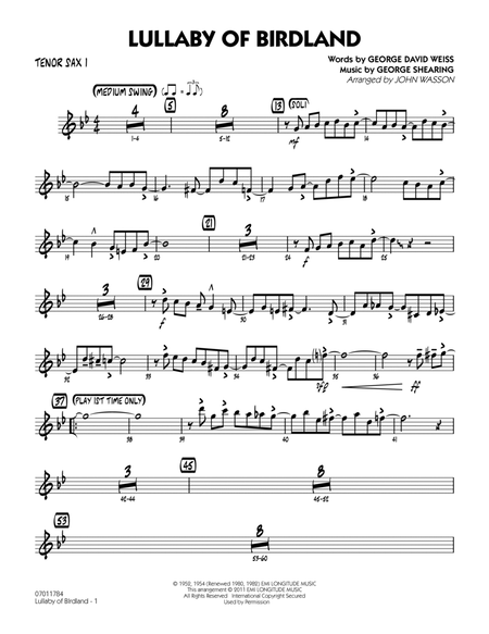 Lullaby Of Birdland - Tenor Sax 1