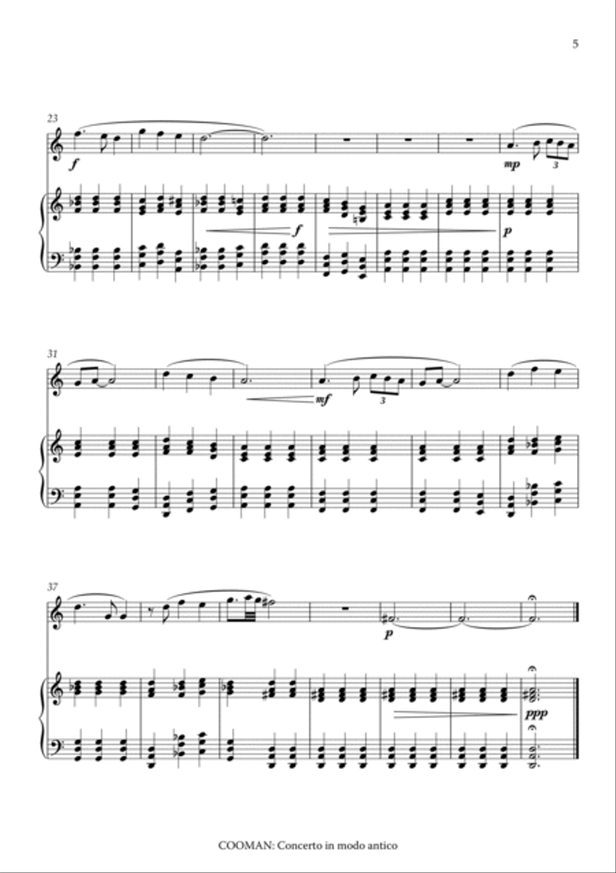 Carson Cooman : Concerto in modo antico (2011) for recorder (soprano or tenor) and strings, piano re Recorder scores gallery preview page 5