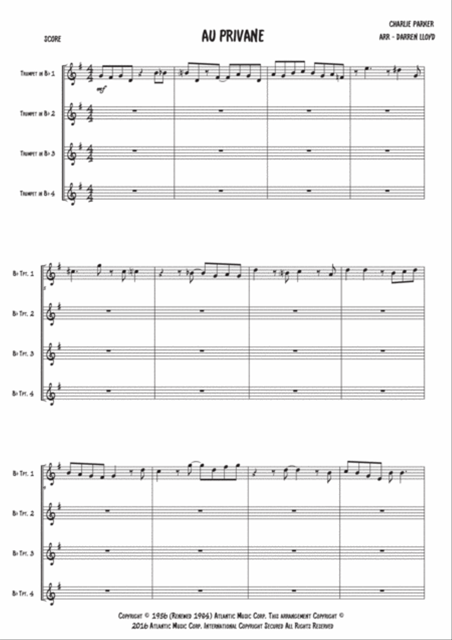 Au Privave Woodwind Quartet scores gallery preview page 1