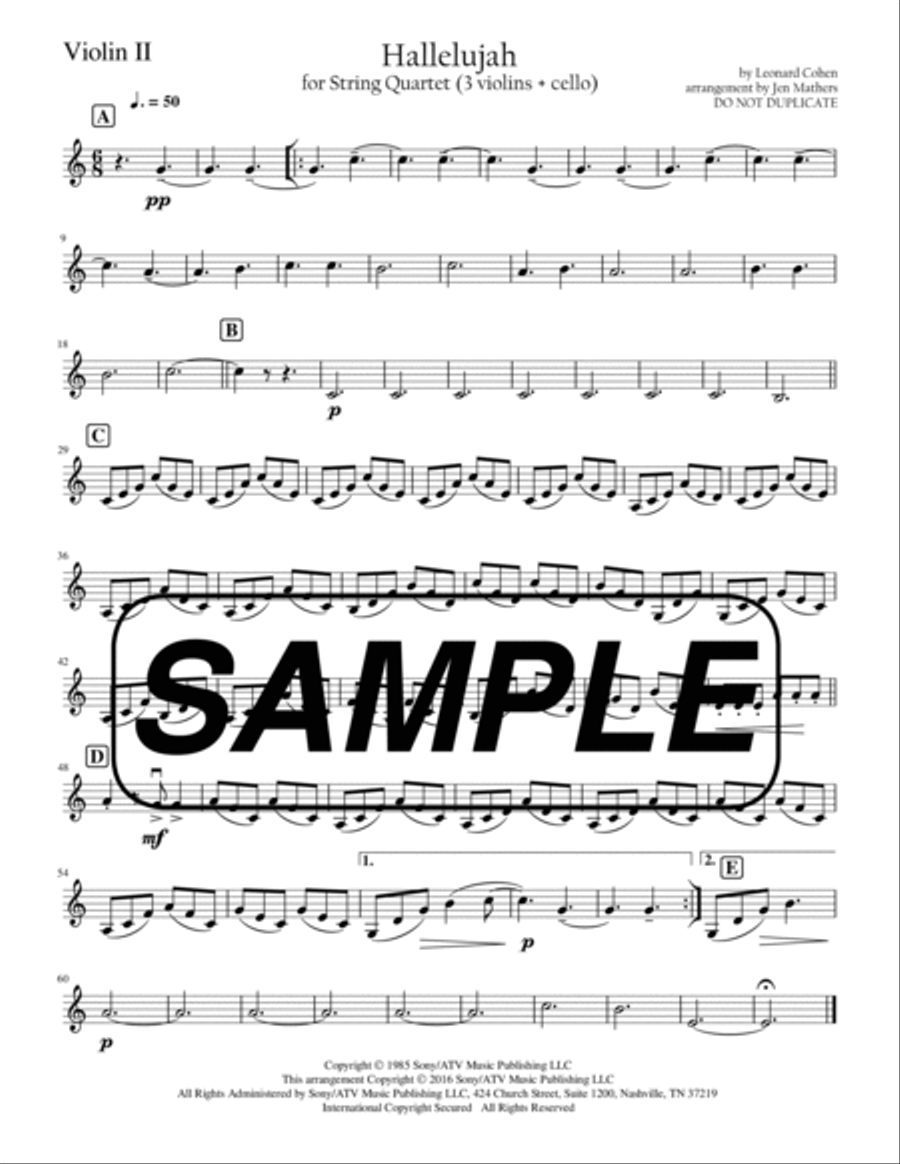 Hallelujah String Quartet scores gallery preview page 4