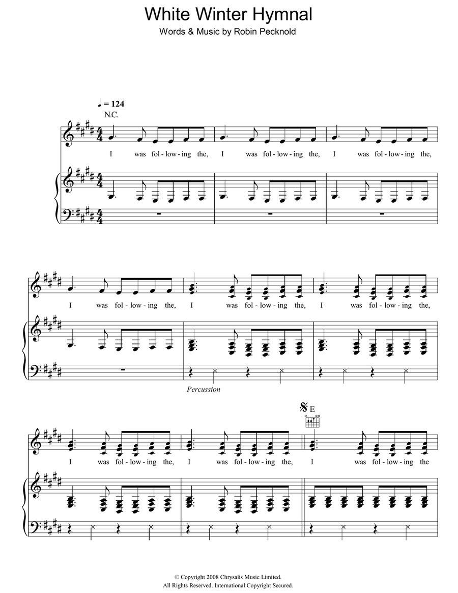 White Winter Hymnal Piano, Vocal, Guitar scores gallery preview page 1