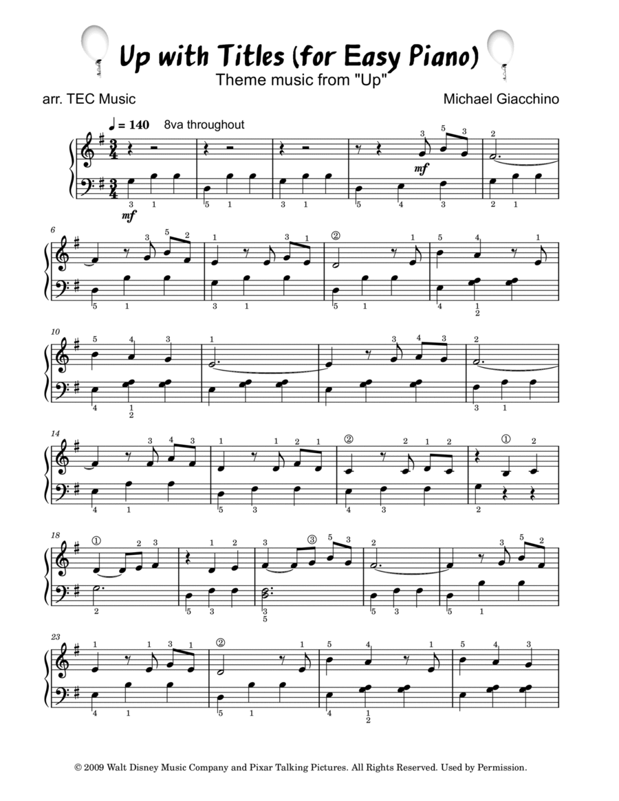 Up With Titles Easy Piano scores gallery preview page 1