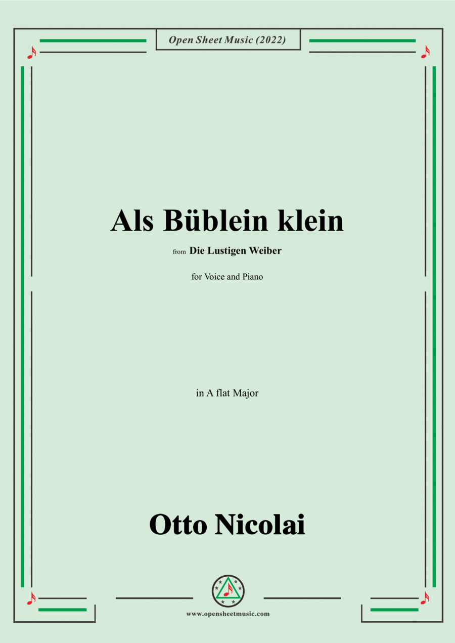Nicolai-Als Bublein klein,in A flat Major,from Die Lustigen Weiber Voice scores gallery preview page 1