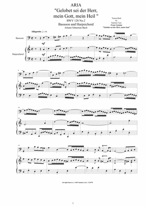 Bach . Aria (Gelobet sei der Herr, mein Gott, mein Heil ) BWV 128 No.2 for Bassoon and Harpsichord