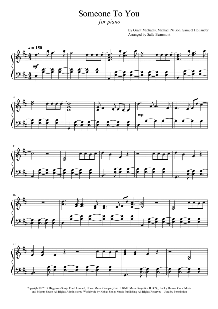 Someone To You Piano Solo scores gallery preview page 1
