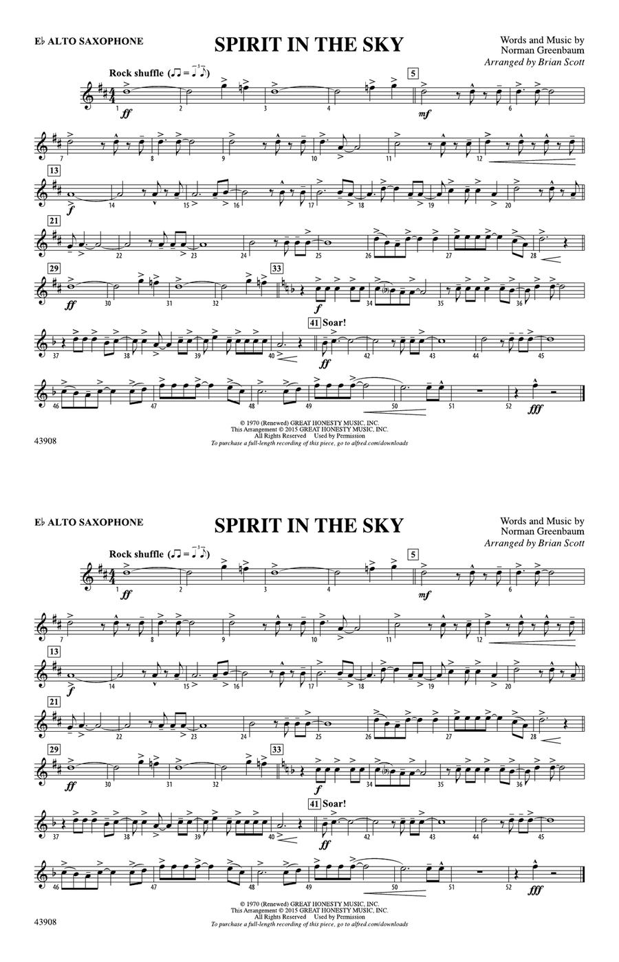 Spirit in the Sky (from Guardians of the Galaxy): E-flat Alto Saxophone
