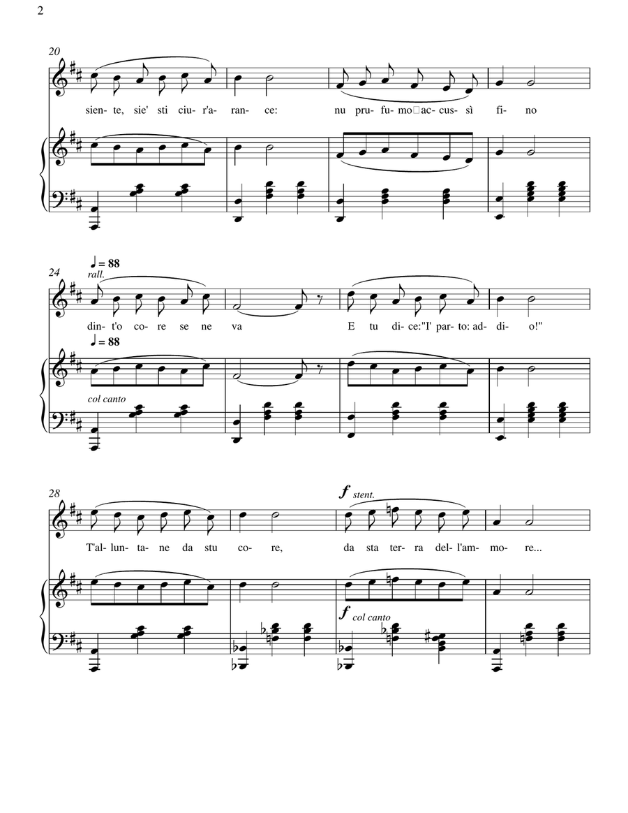 Torna a Surriento : Voice and Piano in D Piano, Vocal scores gallery preview page 2