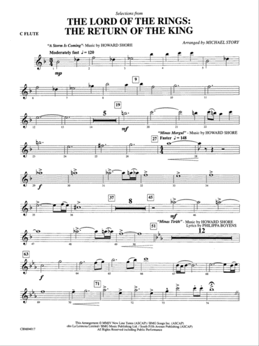 The Lord of the Rings: The Return of the King, Selections from: Flute Concert Band scores gallery preview page 1