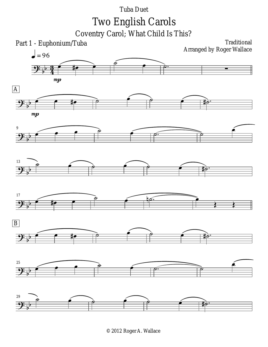 Two English Carols (Coventry Carol; What Child Is This?) - Tuba Duet Euphonium scores gallery preview page 4