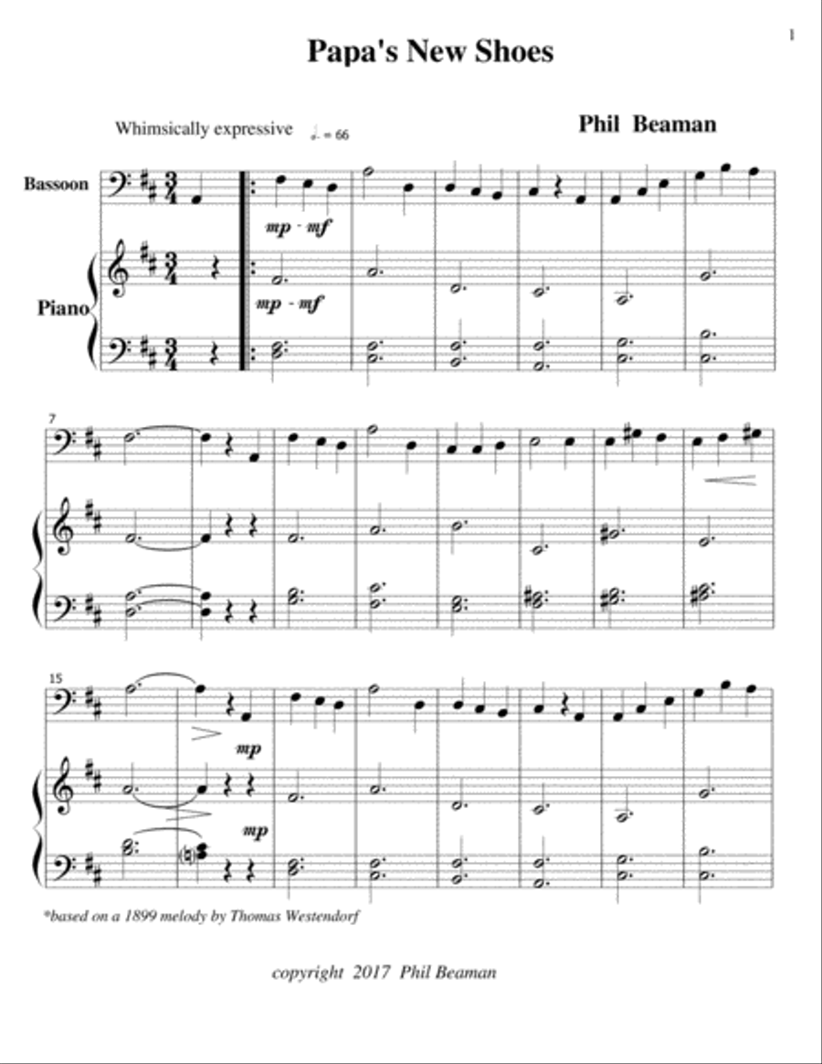Papa's New Shoes - Bassoon-Piano Bassoon scores gallery preview page 1