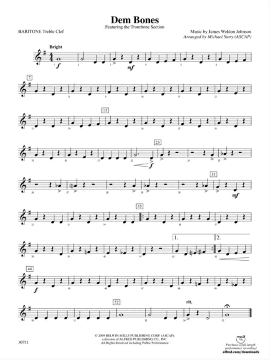 Dem Bones: Baritone T.C. Concert Band scores gallery preview page 1