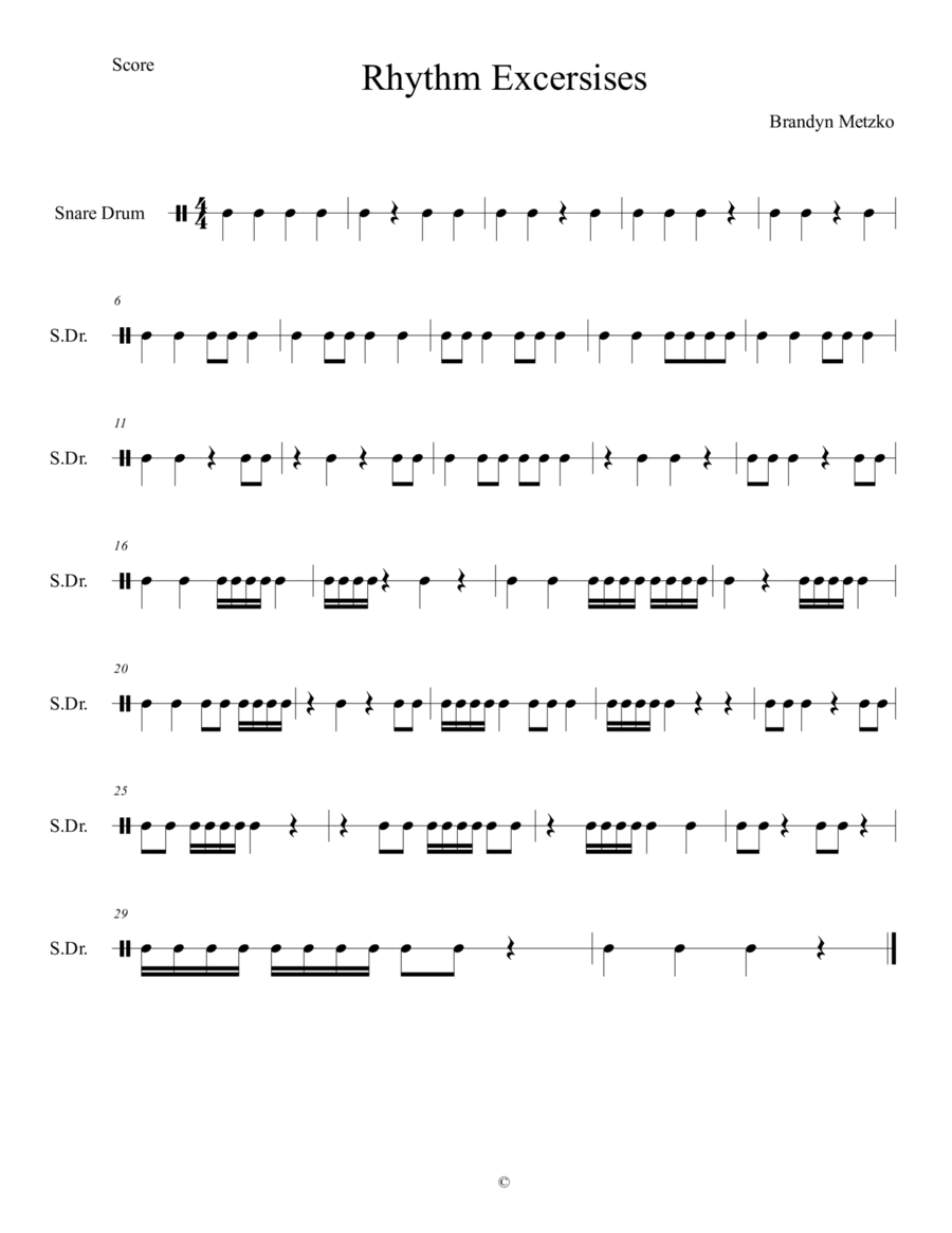 Rhythm Exercise (Ta, ti-ti, ti-ka-ti-ka, ssh) Percussion scores gallery preview page 1