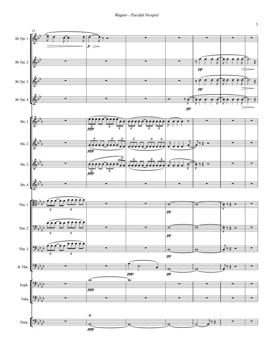 Parsifal Vorspiel (Prelude) for Large Brass Ensemble & Timpani Brass Ensemble scores gallery preview page 3