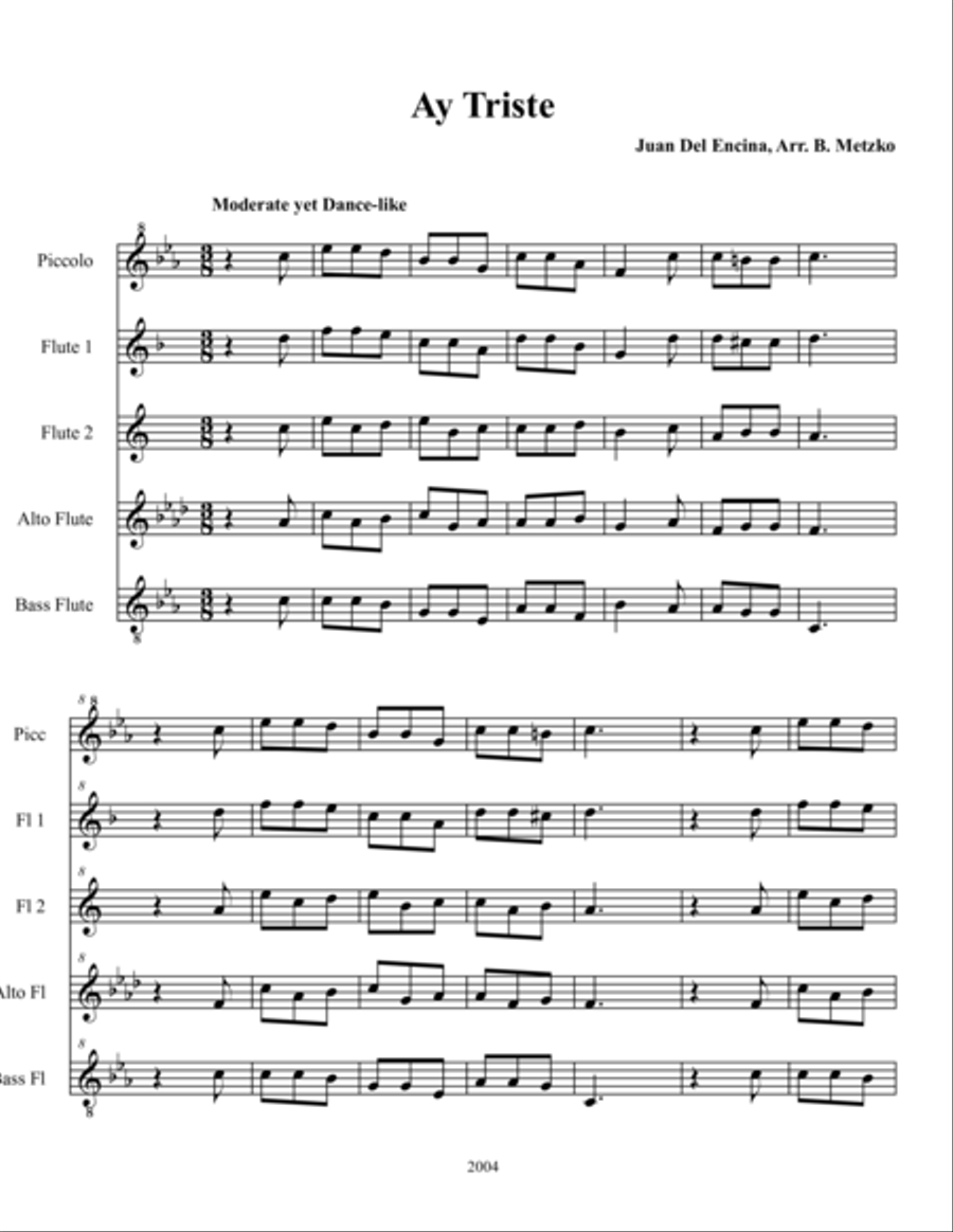 Ay Triste Woodwind Ensemble scores gallery preview page 1