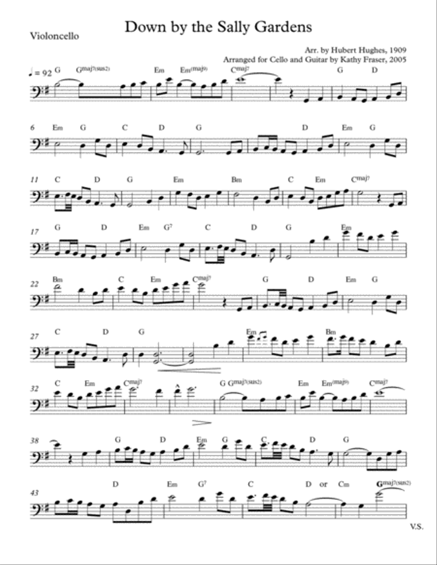 Down By the Sally Gardens for Solo Cello and Optional Guitar String Duet scores gallery preview page 1